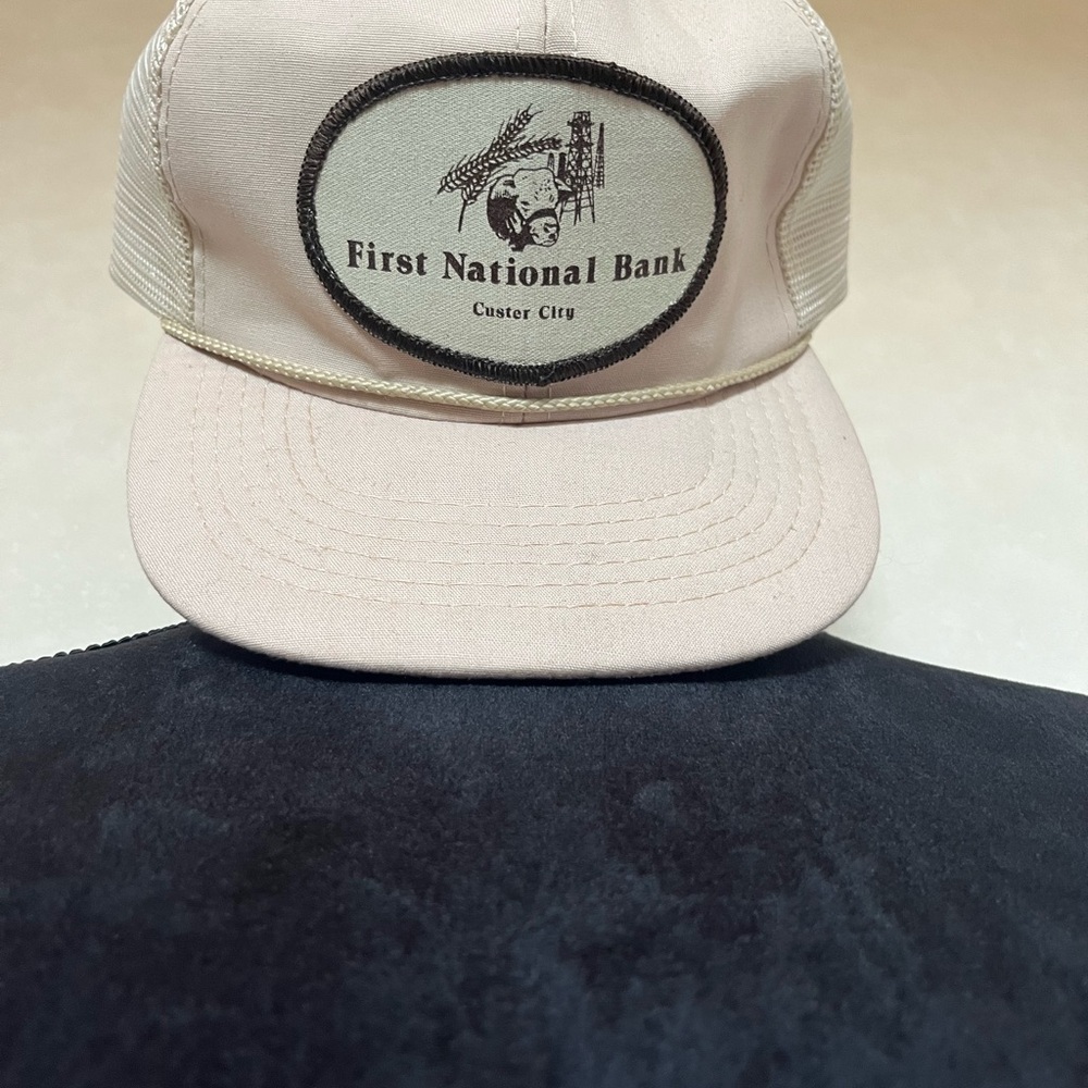Beige Trucker Hat with First National Bank Logo